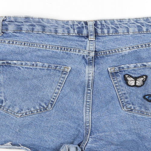 New Look Girls Blue Cotton Bermuda Shorts Size 15 Years L3 in Regular Zip - Butterfly, Embroided, Pockets