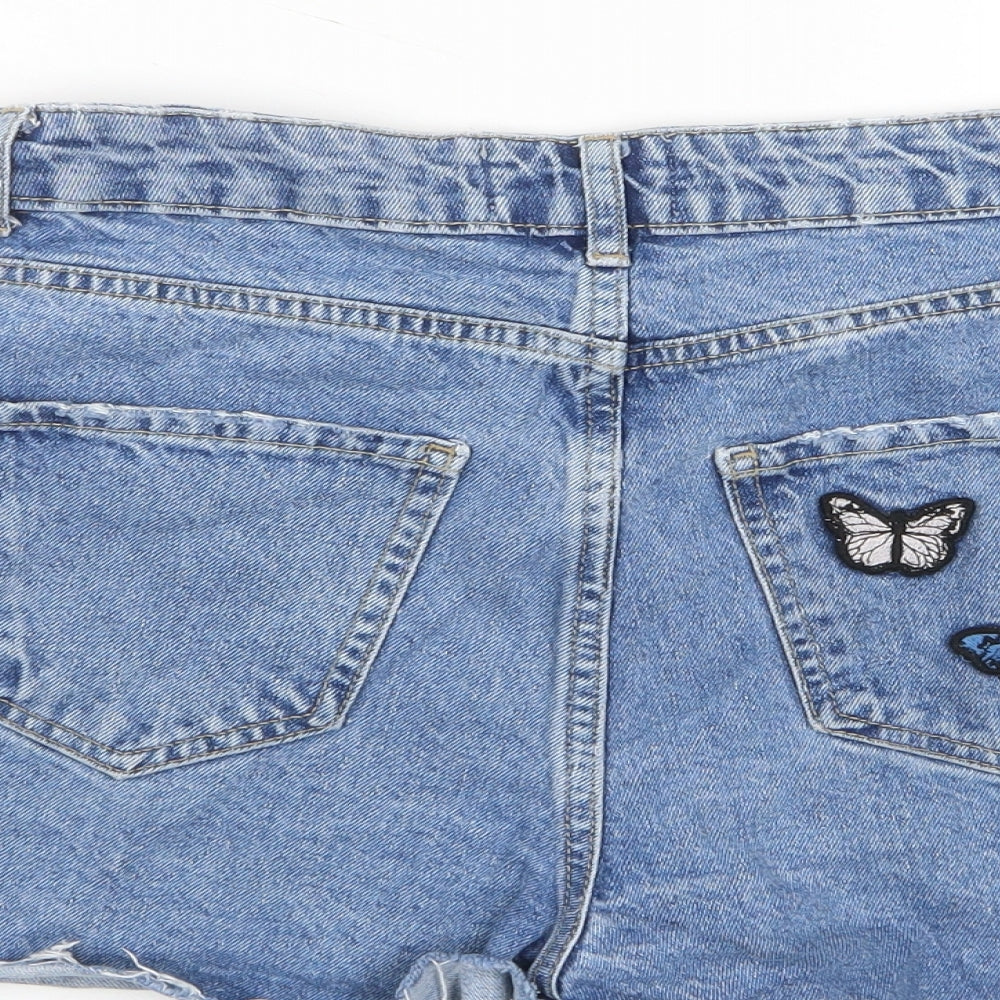 New Look Girls Blue Cotton Bermuda Shorts Size 15 Years L3 in Regular Zip - Butterfly, Embroided, Pockets