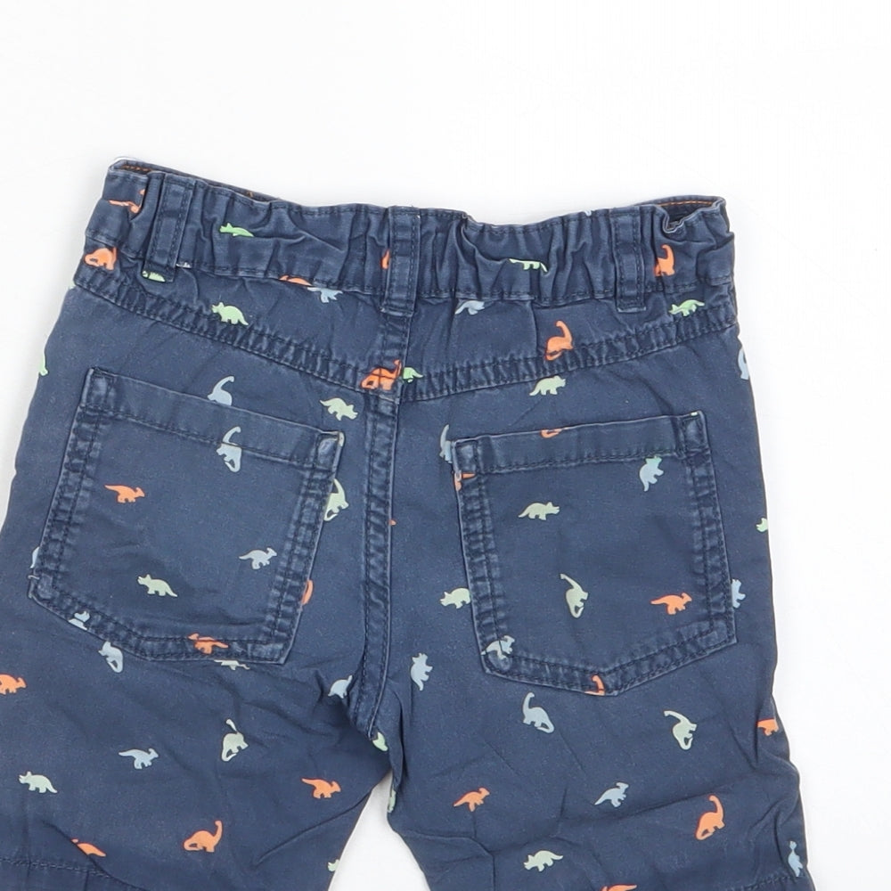 F&F Boys Multicoloured Geometric Cotton Bermuda Shorts Size 2-3 Years Regular Zip - Dinosaur Print