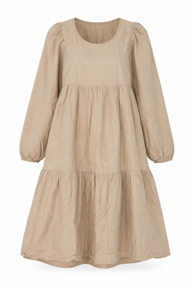 By Swan Womens Beige Cotton A-Line Size S Scoop Neck Pullover - Pleated