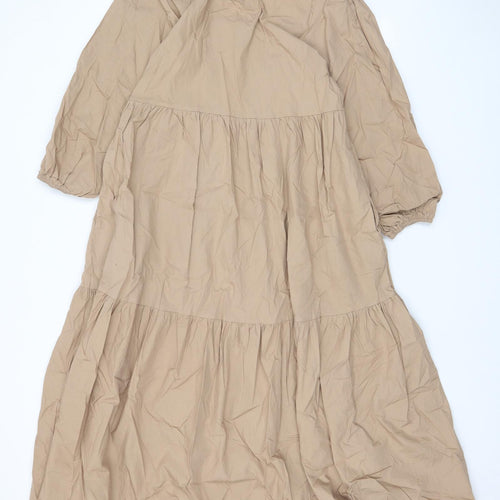 By Swan Womens Beige Cotton A-Line Size S Scoop Neck Pullover - Pleated