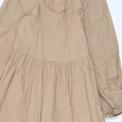 By Swan Womens Beige Cotton A-Line Size S Scoop Neck Pullover - Pleated