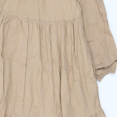By Swan Womens Beige Cotton A-Line Size S Scoop Neck Pullover - Pleated