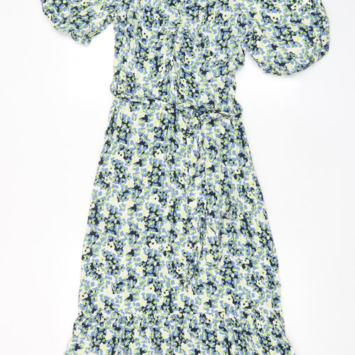 Marks and Spencer Womens Multicoloured Floral Viscose A-Line Size 12 V-Neck Zip - Belted