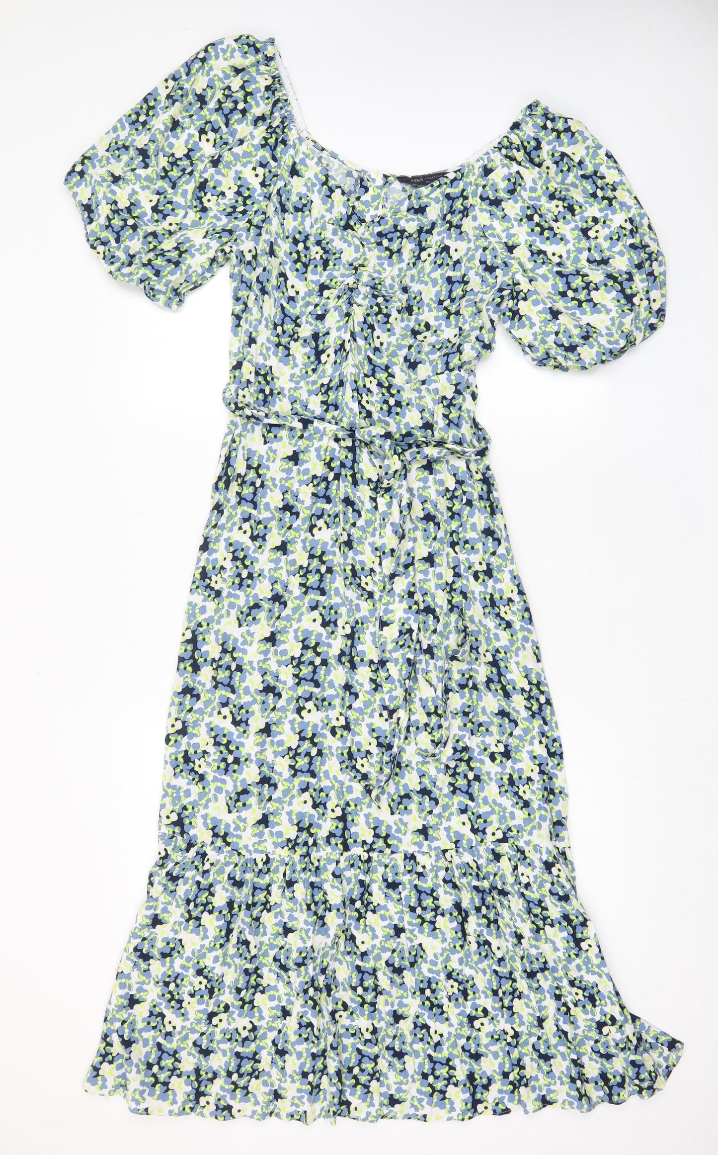 Marks and Spencer Womens Multicoloured Floral Viscose A-Line Size 12 V-Neck Zip - Belted