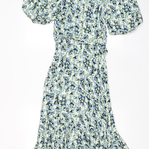 Marks and Spencer Womens Multicoloured Floral Viscose A-Line Size 12 V-Neck Zip - Belted