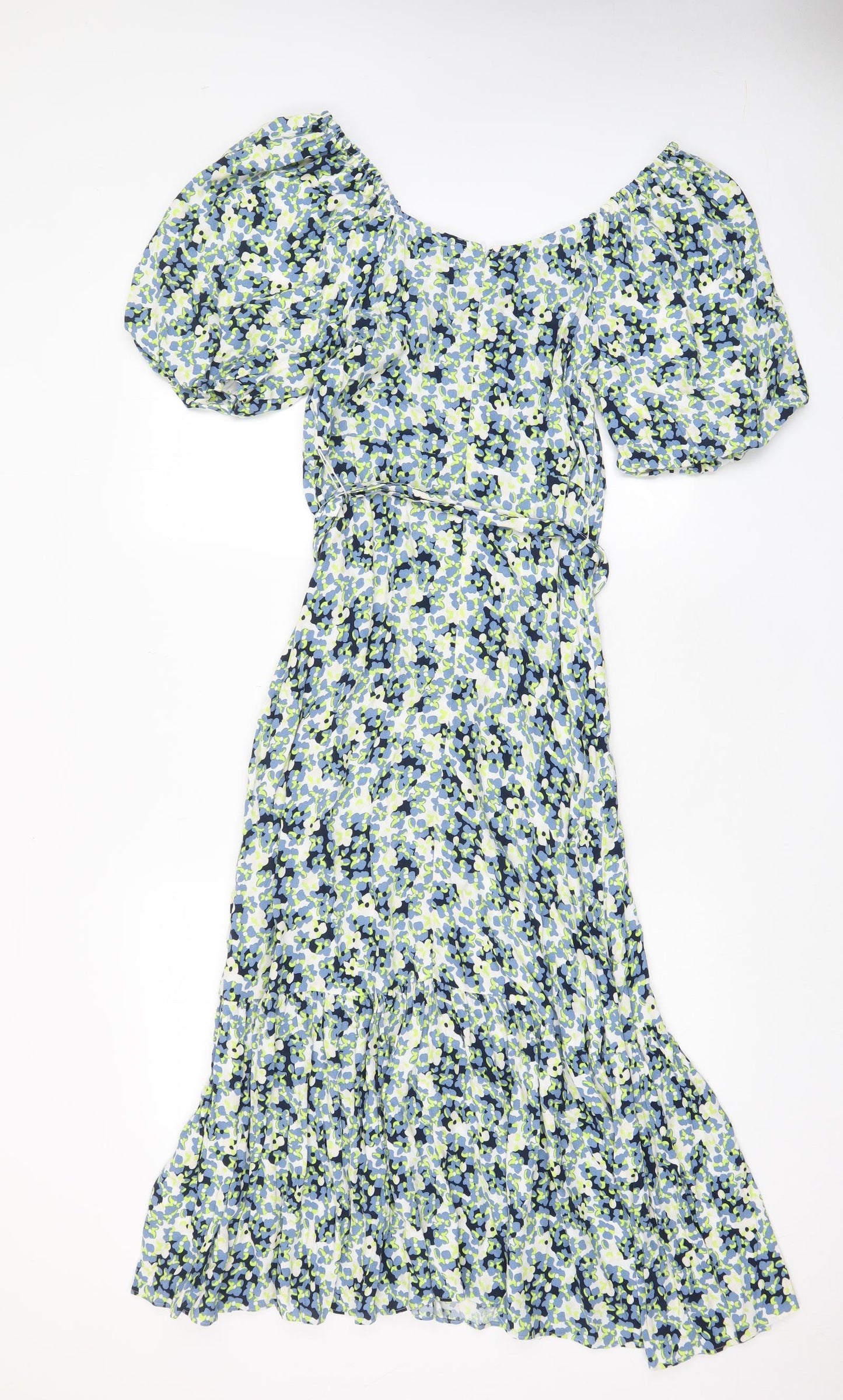Marks and Spencer Womens Multicoloured Floral Viscose A-Line Size 12 V-Neck Zip - Belted