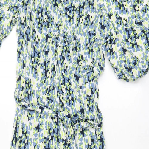 Marks and Spencer Womens Multicoloured Floral Viscose A-Line Size 12 V-Neck Zip - Belted