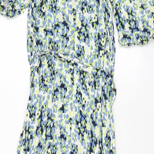 Marks and Spencer Womens Multicoloured Floral Viscose A-Line Size 12 V-Neck Zip - Belted