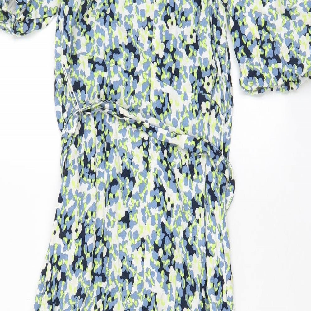 Marks and Spencer Womens Multicoloured Floral Viscose A-Line Size 12 V-Neck Zip - Belted