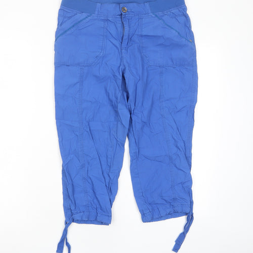 Fragile Womens Blue Cotton Cropped Trousers Size 30 in L20 in Regular Zip - Pockets