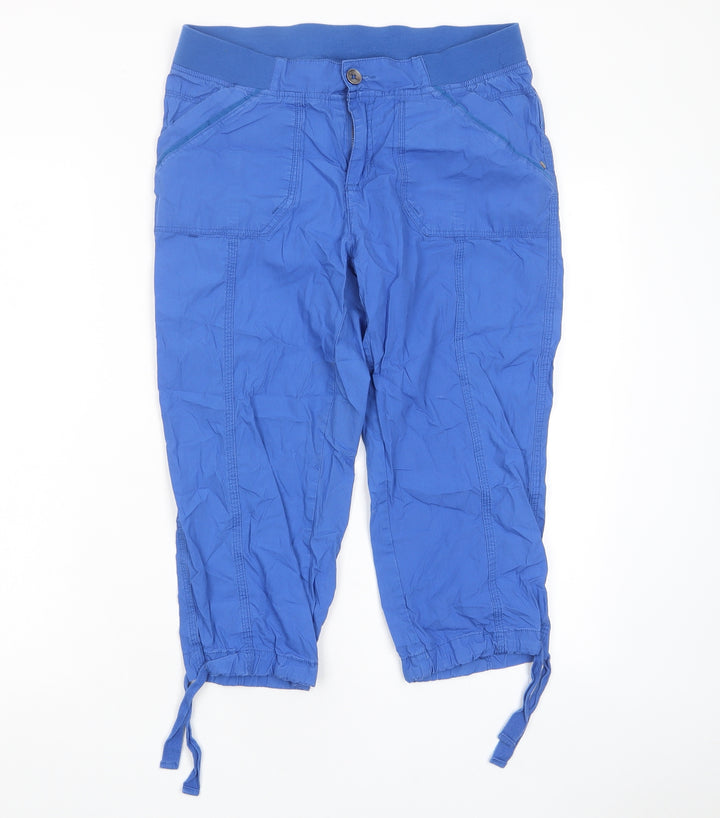 Fragile Womens Blue Cotton Cropped Trousers Size 30 in L20 in Regular Zip - Pockets