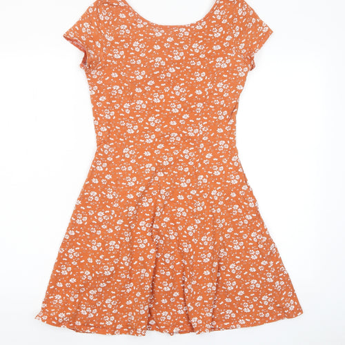 Nobody's Child Womens Brown Floral Cotton A-Line Size 10 Scoop Neck Pullover - Cut out back