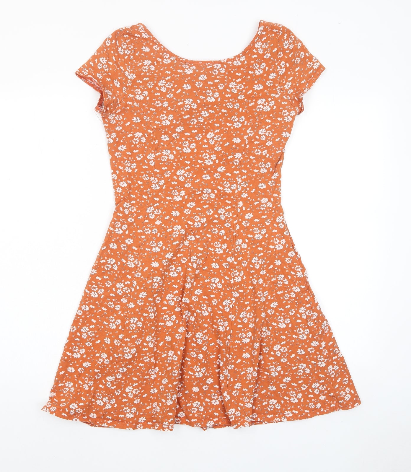 Nobody's Child Womens Brown Floral Cotton A-Line Size 10 Scoop Neck Pullover - Cut out back