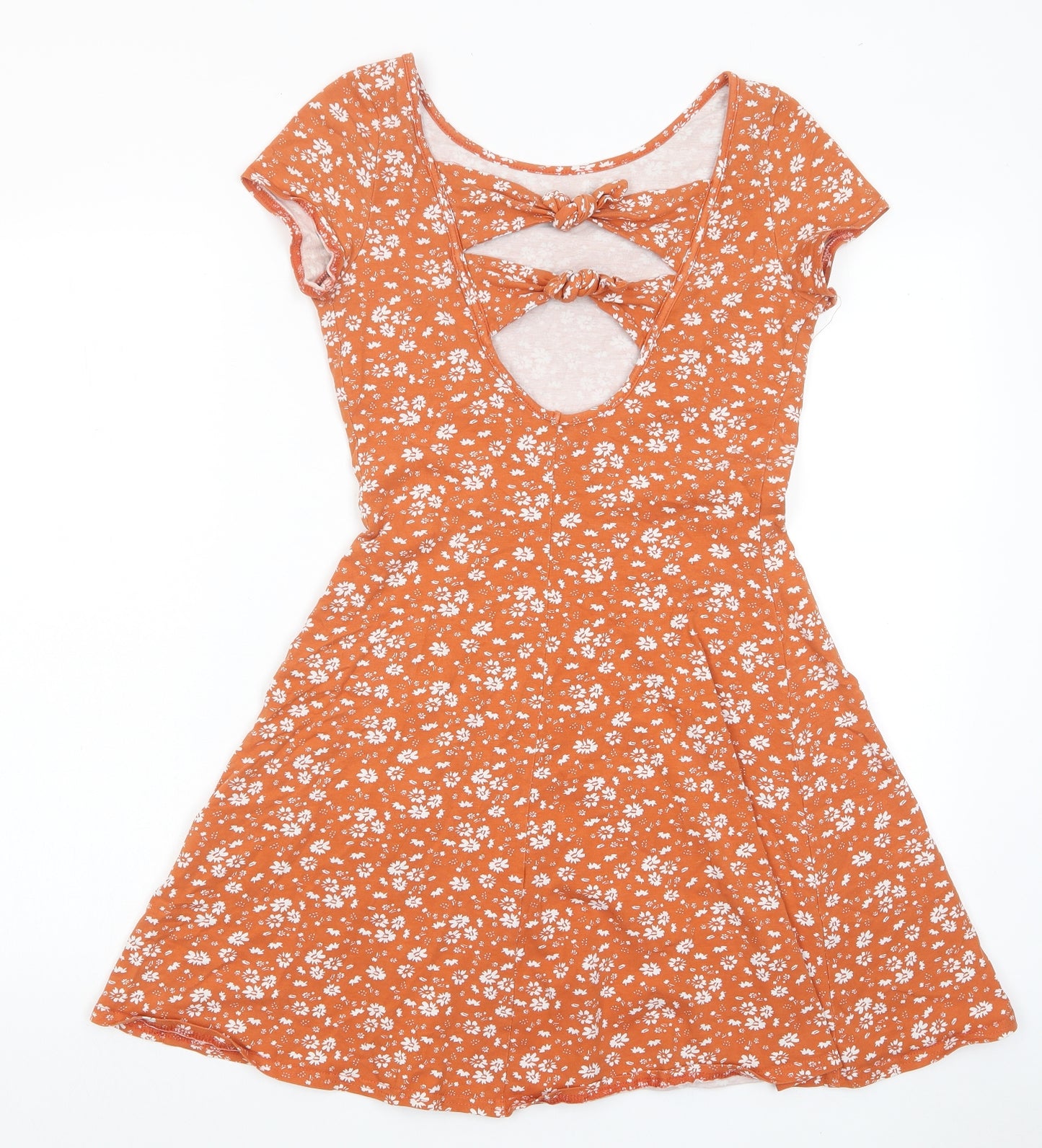Nobody's Child Womens Brown Floral Cotton A-Line Size 10 Scoop Neck Pullover - Cut out back