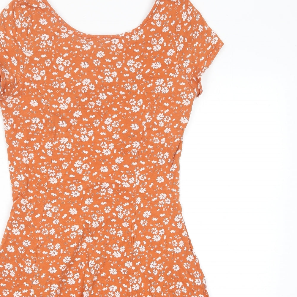 Nobody's Child Womens Brown Floral Cotton A-Line Size 10 Scoop Neck Pullover - Cut out back