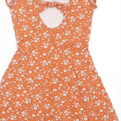 Nobody's Child Womens Brown Floral Cotton A-Line Size 10 Scoop Neck Pullover - Cut out back