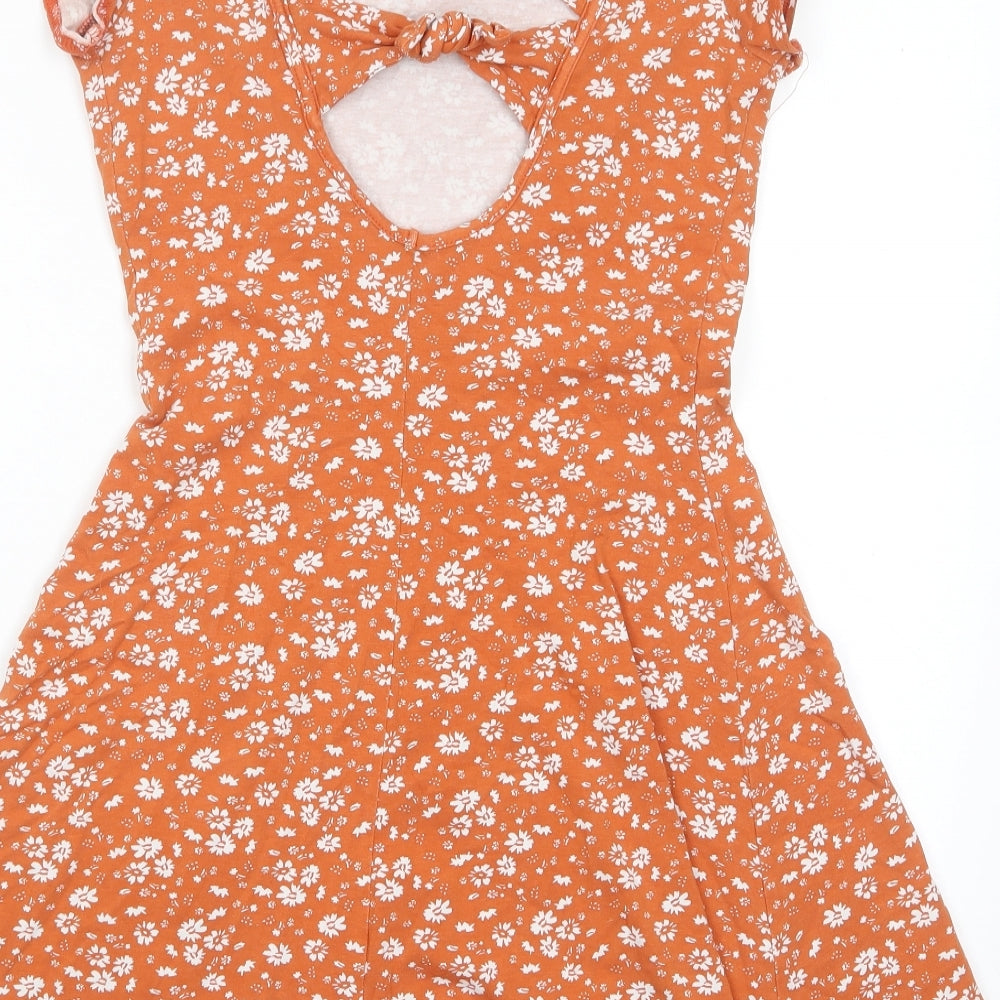 Nobody's Child Womens Brown Floral Cotton A-Line Size 10 Scoop Neck Pullover - Cut out back