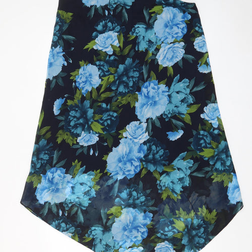 INC International Concepts Womens Blue Floral Polyester A-Line Size L Crew Neck Button