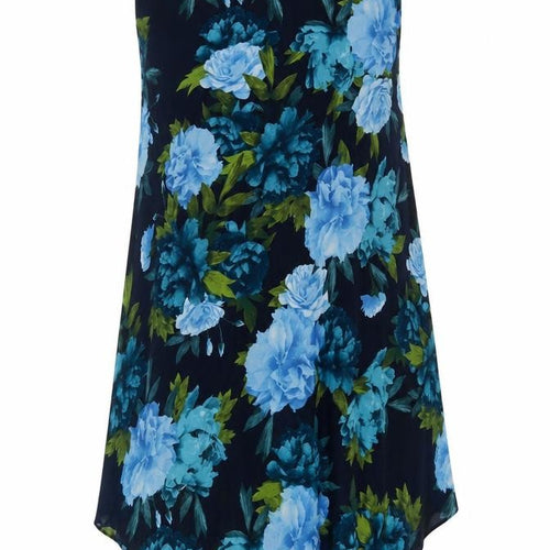 INC International Concepts Womens Blue Floral Polyester A-Line Size L Crew Neck Button