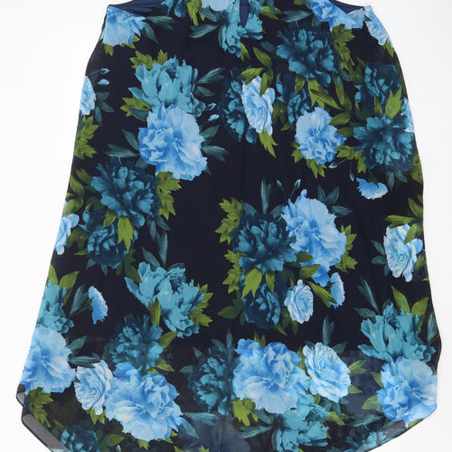 INC International Concepts Womens Blue Floral Polyester A-Line Size L Crew Neck Button