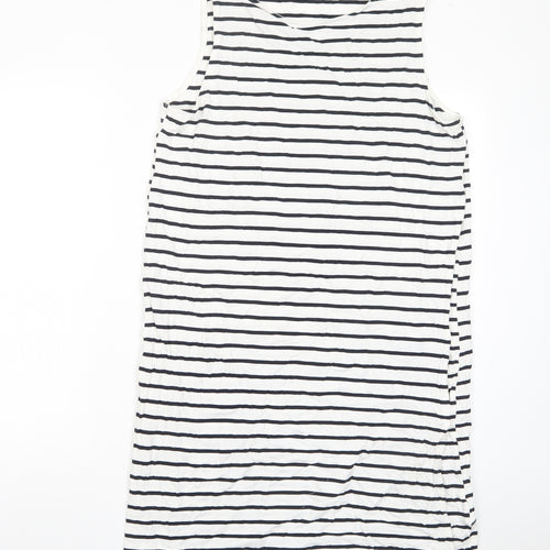 H&M Womens White Striped Cotton Tank Dress Size L Boat Neck Pullover