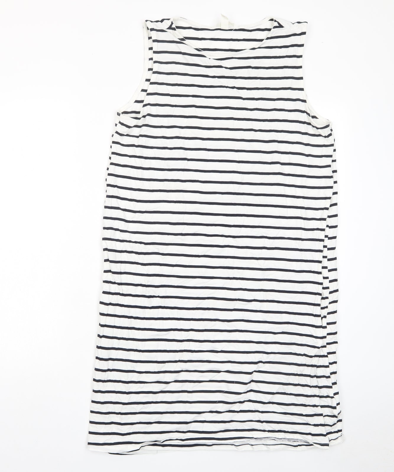 H&M Womens White Striped Cotton Tank Dress Size L Boat Neck Pullover