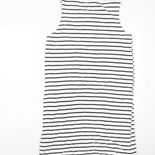 H&M Womens White Striped Cotton Tank Dress Size L Boat Neck Pullover