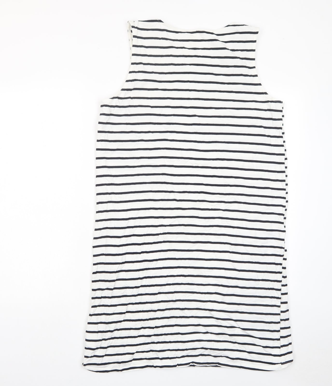 H&M Womens White Striped Cotton Tank Dress Size L Boat Neck Pullover