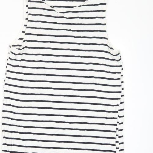 H&M Womens White Striped Cotton Tank Dress Size L Boat Neck Pullover