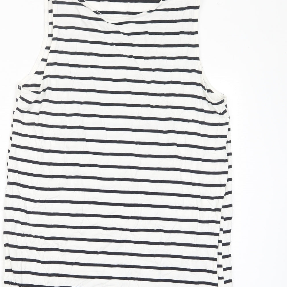 H&M Womens White Striped Cotton Tank Dress Size L Boat Neck Pullover