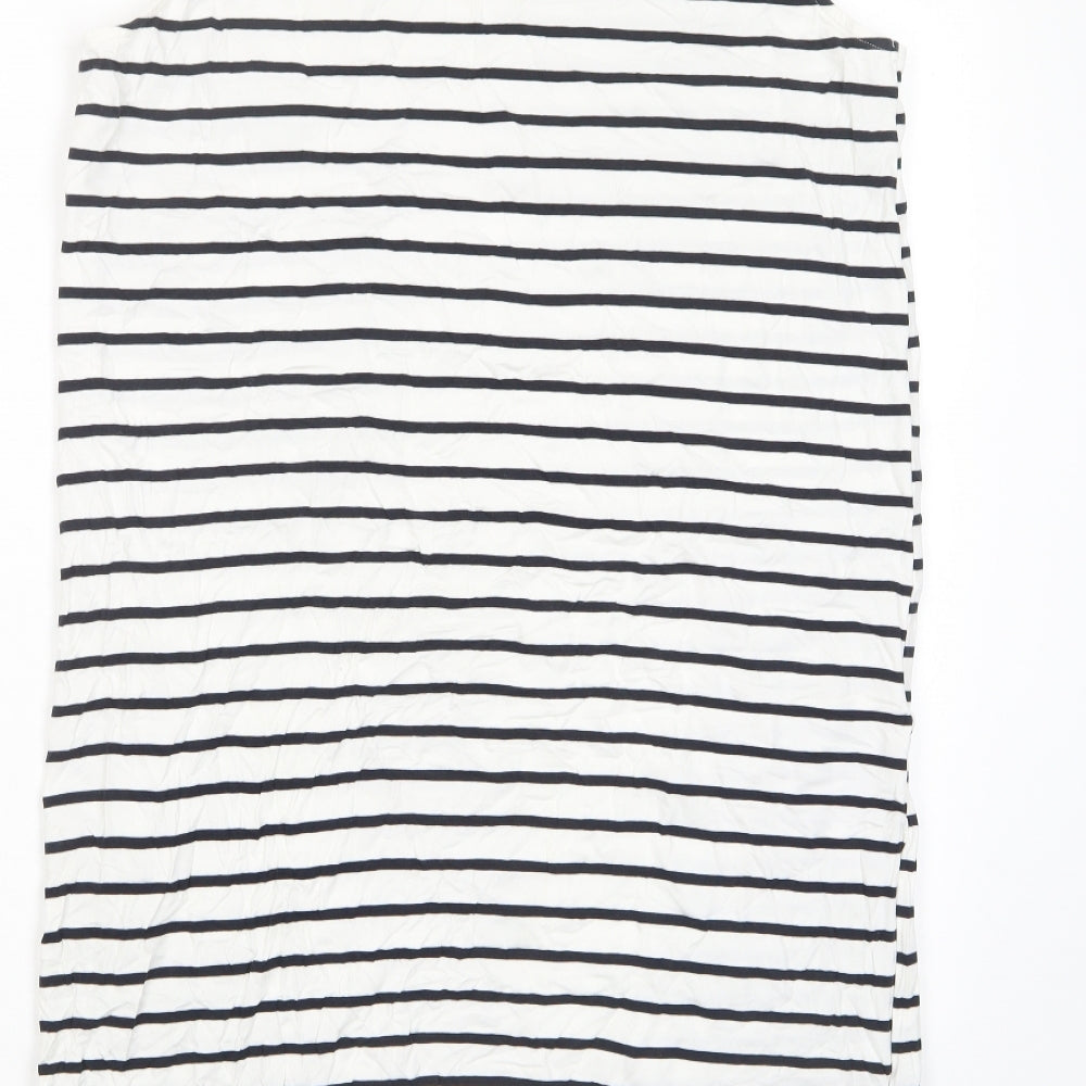 H&M Womens White Striped Cotton Tank Dress Size L Boat Neck Pullover