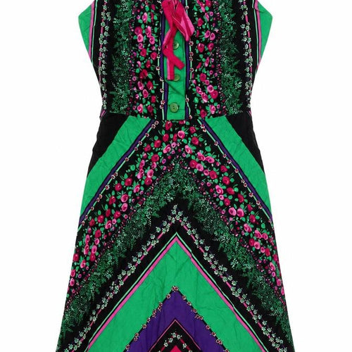 Aylett Fashions Womens Multicoloured Geometric Cotton A-Line Size 14 Square Neck Button