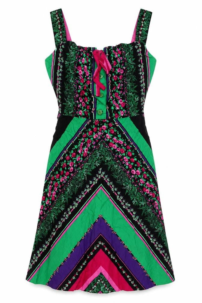 Aylett Fashions Womens Multicoloured Geometric Cotton A-Line Size 14 Square Neck Button