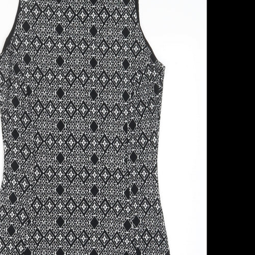 H&M Womens Black Argyle/Diamond Polyester Bodycon Size M Crew Neck Zip - Lined