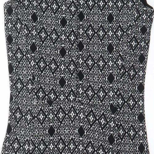 H&M Womens Black Argyle/Diamond Polyester Bodycon Size M Crew Neck Zip - Lined