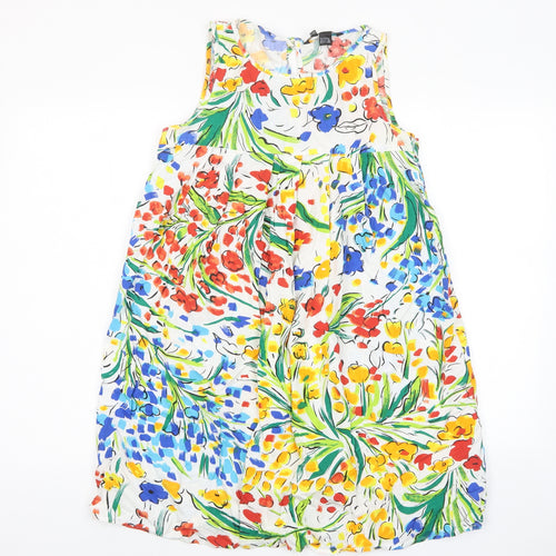 Zara Womens Multicoloured Floral Cotton A-Line Size M Crew Neck Button - Pleated