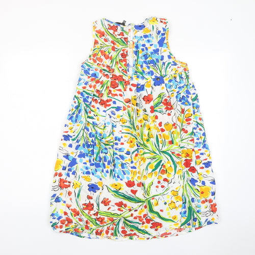 Zara Womens Multicoloured Floral Cotton A-Line Size M Crew Neck Button - Pleated