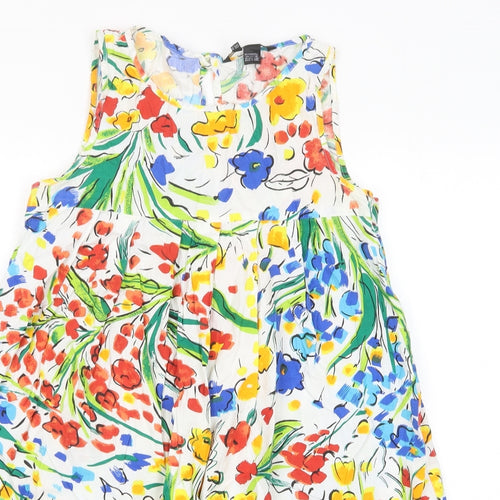 Zara Womens Multicoloured Floral Cotton A-Line Size M Crew Neck Button - Pleated