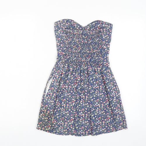 Tin Tin Womens Multicoloured Floral Cotton Fit & Flare Size S Square Neck Pullover - Pockets