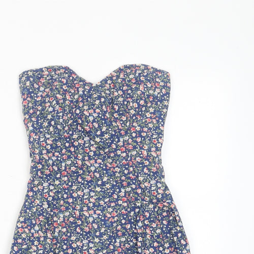 Tin Tin Womens Multicoloured Floral Cotton Fit & Flare Size S Square Neck Pullover - Pockets