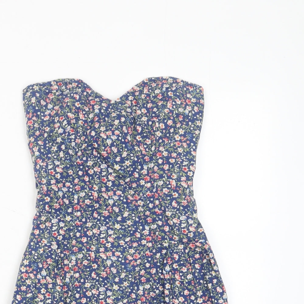 Tin Tin Womens Multicoloured Floral Cotton Fit & Flare Size S Square Neck Pullover - Pockets