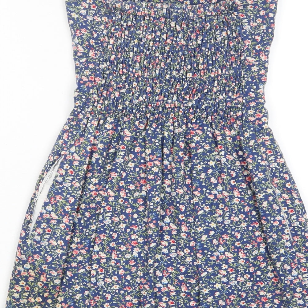 Tin Tin Womens Multicoloured Floral Cotton Fit & Flare Size S Square Neck Pullover - Pockets