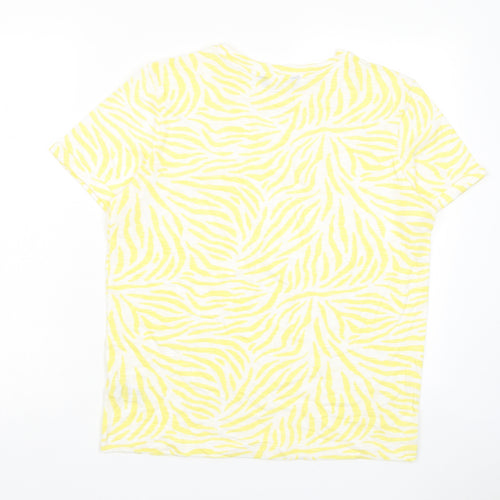 Marks and Spencer Womens Yellow Geometric Cotton Basic T-Shirt Size 10 Crew Neck