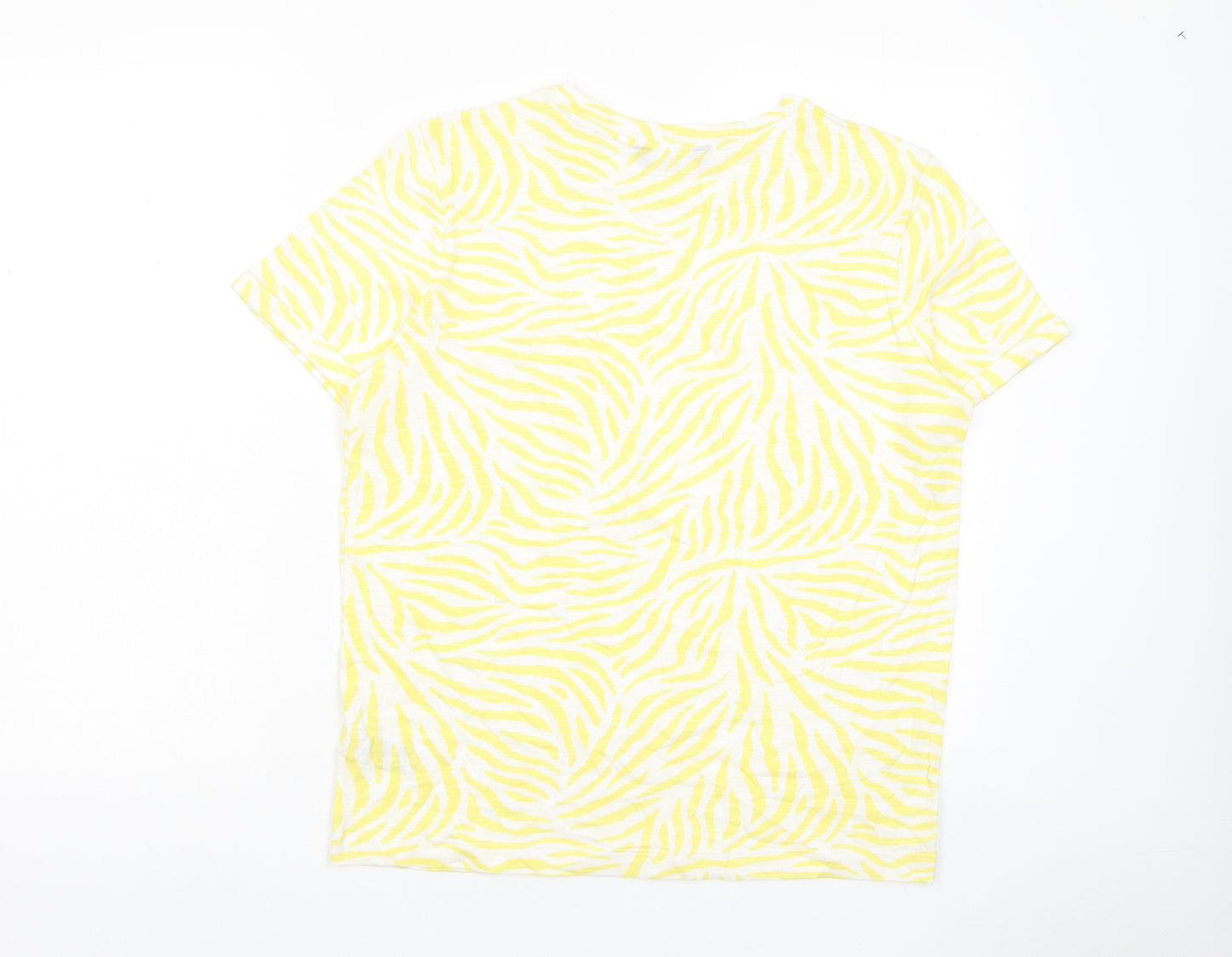 Marks and Spencer Womens Yellow Geometric Cotton Basic T-Shirt Size 10 Crew Neck