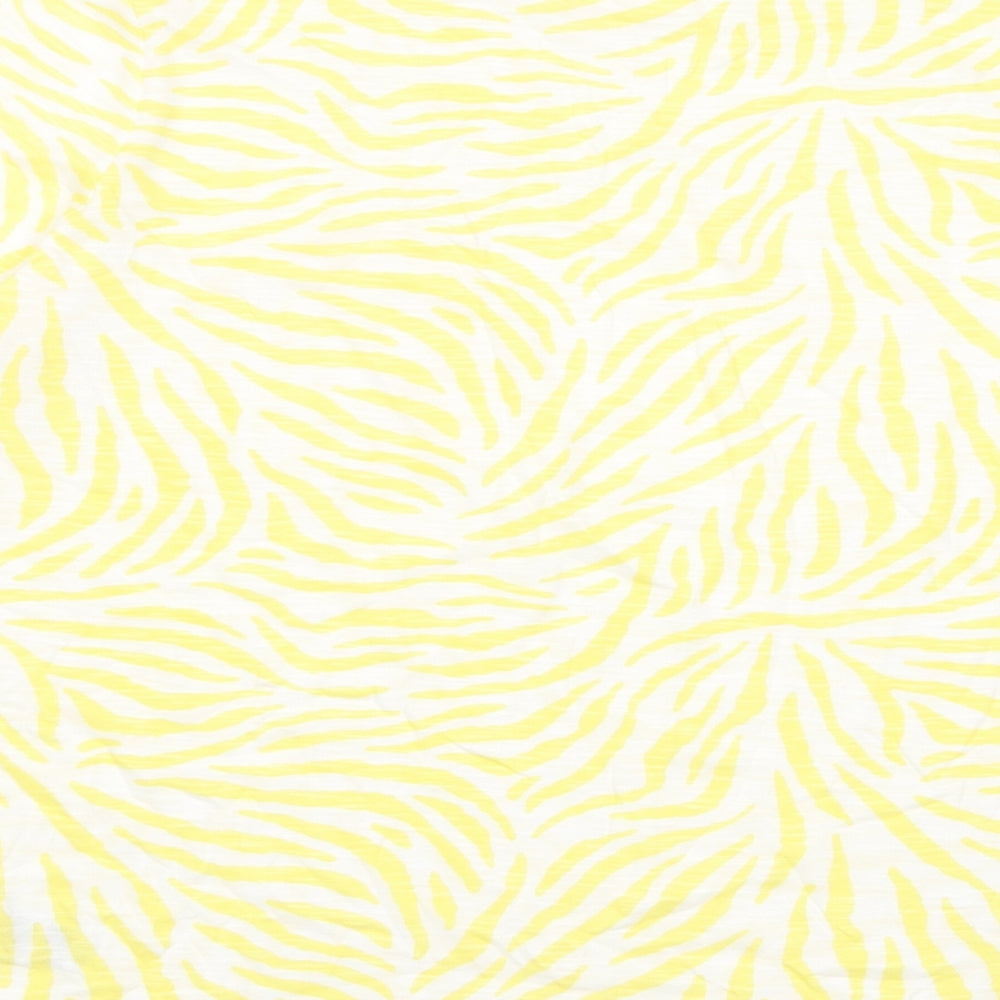 Marks and Spencer Womens Yellow Geometric Cotton Basic T-Shirt Size 10 Crew Neck