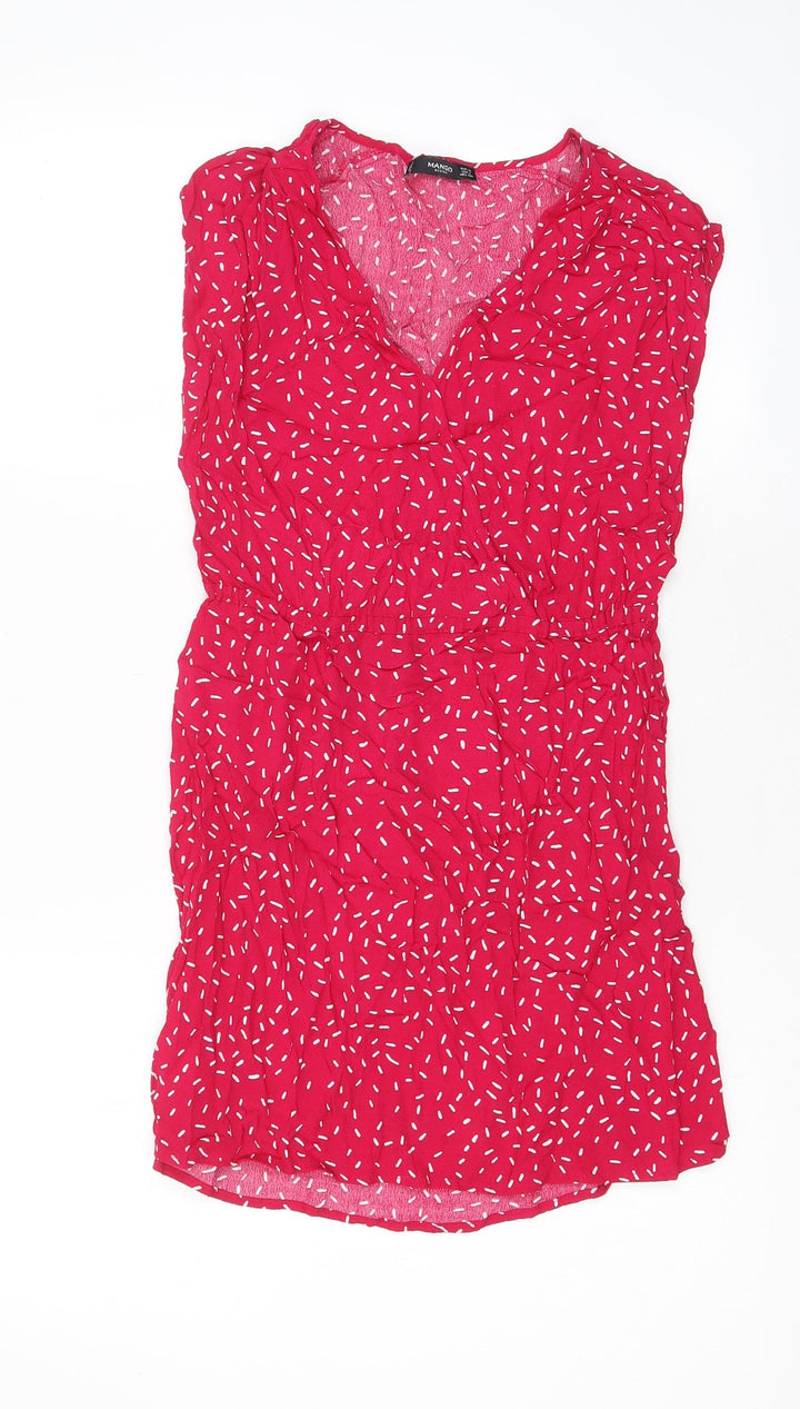 Mango Womens Pink Geometric Viscose A-Line Size XS V-Neck Pullover