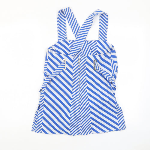 Marks and Spencer Womens Blue Striped Cotton Basic Tank Size 10 Square Neck - Tie Front