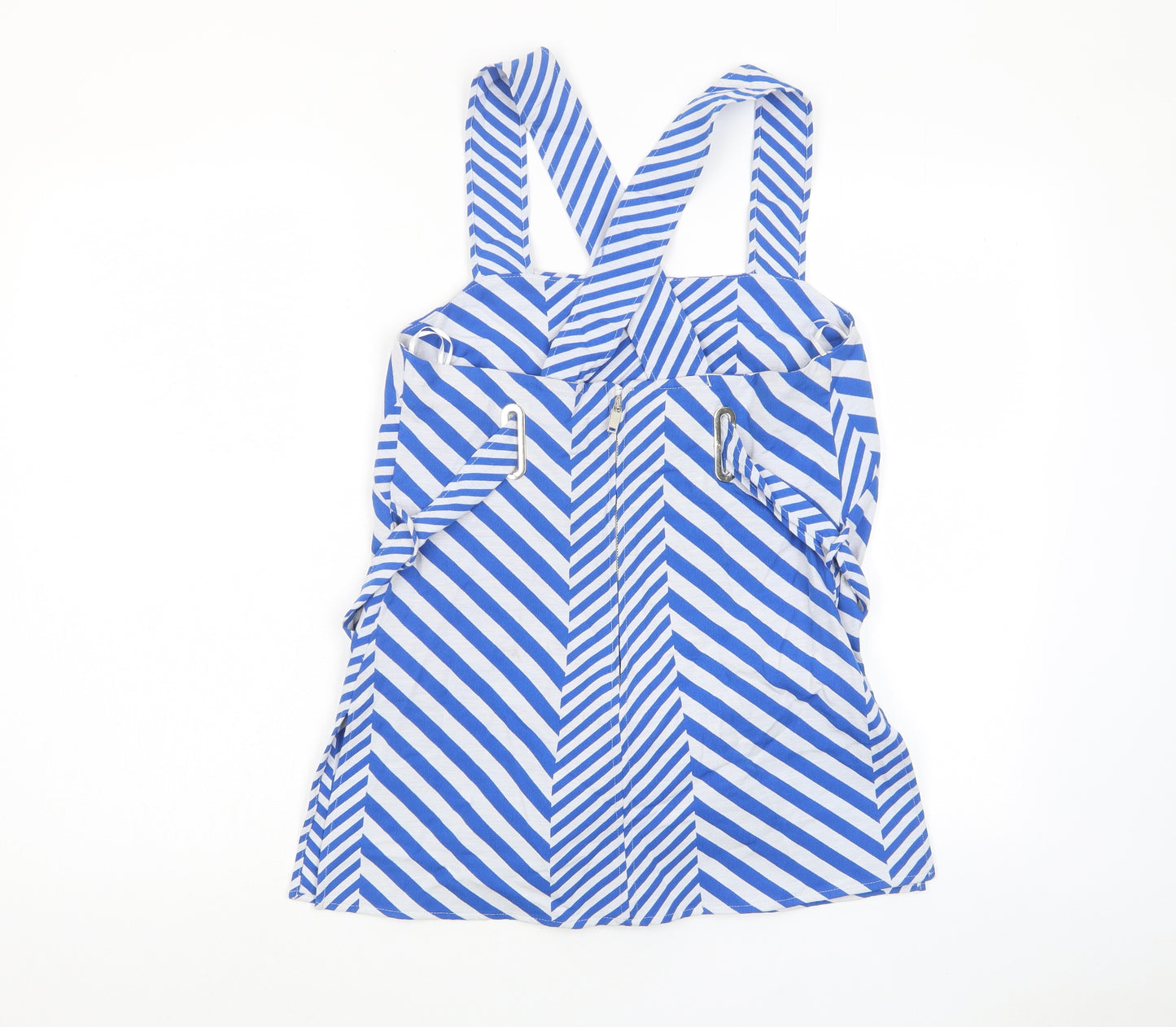 Marks and Spencer Womens Blue Striped Cotton Basic Tank Size 10 Square Neck - Tie Front