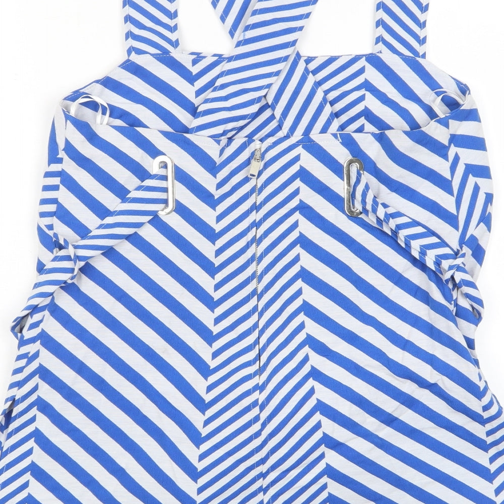 Marks and Spencer Womens Blue Striped Cotton Basic Tank Size 10 Square Neck - Tie Front